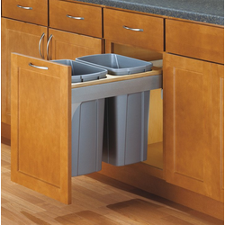 2 x 35 Quart Side Mount Double Waste Bin Pullout with Wood Frame, 15 Inch Width, Frosted Nickel