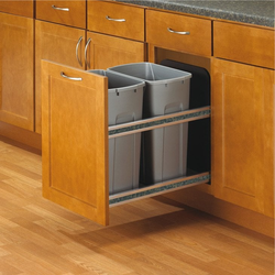 2 x 50 Quart Bottom Mount Double Waste Bin Pullout with Soft Close Undermount Slide, Frosted Nickel