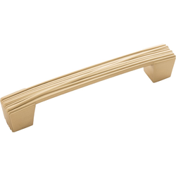 6 Inch Wide and 5-1/16 Inch Center to Center Fermata Pull, Brushed Golden Brass