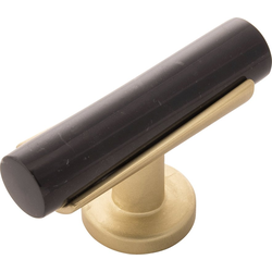 2-1/2 Inch x 5/8 Inch Firenze Knob, Matte Black and Brushed Golden Brass