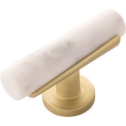 2-1/2 Inch x 5/8 Inch Firenze Knob, Matte White and Brushed Golden Brass