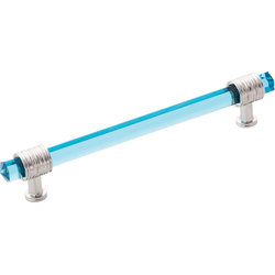 8-1/16 Inch Wide and 6-5/16 Inch Center to Center Chrysalis Pull, Polished Nickel With Cerulean Glass