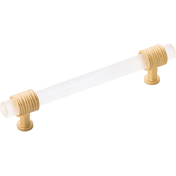 6-13/16 Inch Wide and 5-1/16 Inch Center to Center Chrysalis Pull, Brushed Golden Brass With Frosted Glass