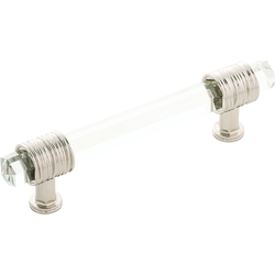 5-9/16 Inch Wide and 3-3/4 Inch Center to Center Chrysalis Pull, Polished Nickel With Glass