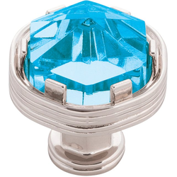 1-3/16 Inch Diameter Chrysalis Knob, Polished Nickel With Cerulean Glass