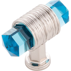 1-7/8 Inch x 3/4 Inch Chrysalis Knob, Polished Nickel With Cerulean Glass