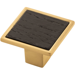 1-7/16 Inch x 1-7/16 Inch Fuse Knob, Brushed Golden Brass With Black Wood