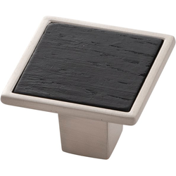 1-7/16 Inch x 1-7/16 Inch Fuse Knob, Satin Nickel With Black Wood