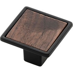 1-7/16 Inch x 1-7/16 Inch Fuse Knob, Matte Black With Walnut