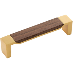 5-7/16 Inch Wide and 5-1/16 Inch Center to Center Fuse Pull, Brushed Golden Brass With Walnut