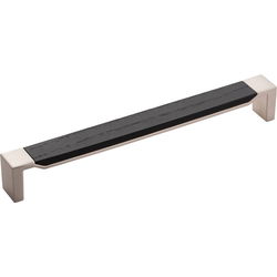 9-3/16 Inch Wide and 8-13/16 Inch Center to Center Fuse Pull, Satin Nickel With Black Wood
