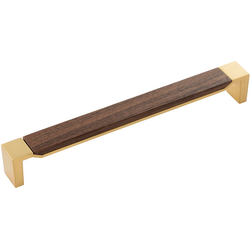 9-3/16 Inch Wide and 8-13/16 Inch Center to Center Fuse Pull, Brushed Golden Brass With Walnut