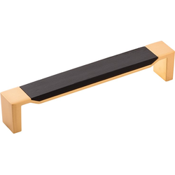 6-11/16 Inch Wide and 6-5/16 Inch Center to Center Fuse Pull, Brushed Golden Brass With Black Wood