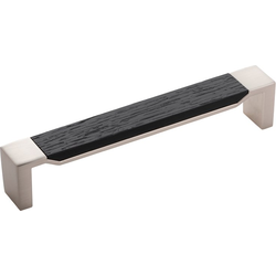 6-11/16 Inch Wide and 6-5/16 Inch Center to Center Fuse Pull, Satin Nickel With Black Wood