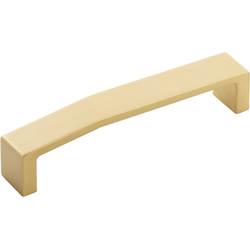 5-3/8 Inch Wide and 5-1/16 Inch Center to Center Veer Pull, Brushed Golden Brass