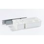 Silver, powder-coated, Contents: 2 - 1L boxes, 2 - 2.1L boxes, 2 lids, 1 large divider, 2 traverse rails