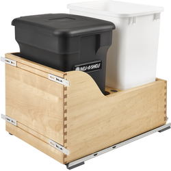 35 Quart Wood Bottom Mount Pull-Out Waste Container with (1) Compo+ Bin, White/Black, Min. Cabinet Opening: 15"W x 21-3/4"D x 20-3/8