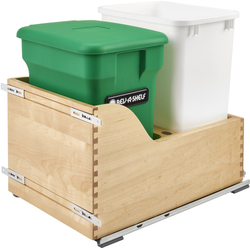 35 Quart Wood Bottom Mount Pull-Out Waste Container with (1) Compo+ Bin, White/Green, Min. Cabinet Opening: 15"W x 21-3/4"D x 20-3/8