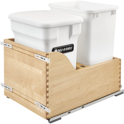 35 Quart Wood Bottom Mount Pull-Out Waste Container with (1) Compo+ Bin, White/White, Min. Cabinet Opening: 15"W x 21-3/4"D x 20-3/8