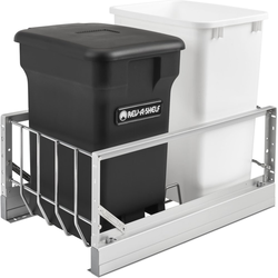 35 Quart Aluminum Bottom Mount Pull-Out Waste Container with (1) Compo+ Bin, White/Black, Min. Cabinet Opening: 15"W x 22-3/8"D x 19-1/2"H
