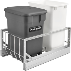 35 Quart Aluminum Bottom Mount Pull-Out Waste Container with (1) Compo+ Bin, White/Orion Gray, Min. Cabinet Opening: 15"W x 22-3/8"D x 19-1/2"H