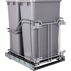 2 x 50 Quart Storage with Style Double Trashcan Pullout, Polished Chrome with Gray Cans, Min. Cabinet Opening: 15 Inch Width