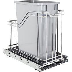 35 Quart Storage with Style Metal Single Trashcan, Polished Chrome with Gray Cans, Min. Cabinet Opening: 12 Inch Width
