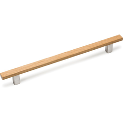 6-5/16 Inch Center to Center Wood Cabinet Pull with Stainless Steel Bases, Oak