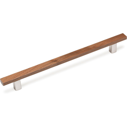 8-13/16 Inch Center to Center Wood Cabinet Pull with Stainless Steel Bases, Walnut
