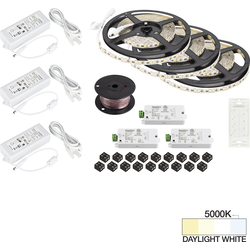  49 Foot Length Vivid LED Wireless Three Zone Tape Light Kit including Remote, Receiver (3), Power Supply (3), Cable, and Connectors, 12V/24W, 5000K Daylight White