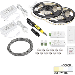  32 Foot Length Radiance Vivid LED Wireless Two Zone Tape Light Kit including Remote, Receivers (2), Power Supplies (2), Cable, and Connectors, 12V/24W, 3000K Soft White
