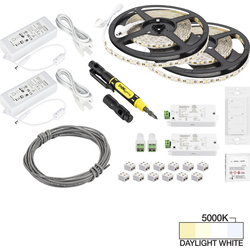 32 Foot Length Vivid LED Wireless Two Zone Tape Light Kit including Remote, Receivers (2), Power Supplies (2), Cable, and Connectors, 12V/24W, 5000K Daylight White