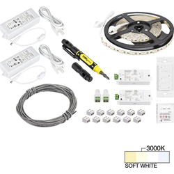  16 Foot Length Radiance Vivid LED Wireless Two Zone Tape Light Kit including Remote, Receivers (2), Power Supplies (2), Cable, and Connectors, 12V/24W, 3000K Soft White