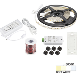  16 Foot Length Vivid LED Wireless One Zone Tape Light Kit including Remote, Receiver, Power Supply, Cable, and Connectors, 12V/24W, 3000K Soft White