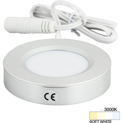  Task Surface and Recessed Mount LED Puck/Spot Light with Lead, 3/8 Inch Height x 2-3/4 Inch Diameter, 12V/3W, 3000K Soft White, Brushed Aluminum