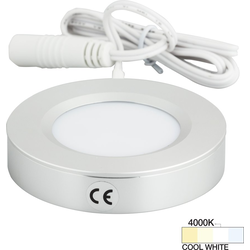  Task Surface and Recessed Mount LED Puck/Spot Light with Lead, 3/8 Inch Height x 2-3/4 Inch Diameter, 12V/3W, 4000K Daylight White, Brushed Aluminum