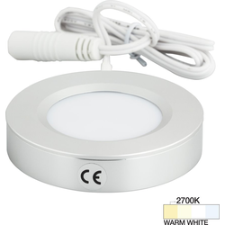 Task Surface and Recessed Mount LED Puck/Spot Light with Lead, 3/8 Inch Height x 2-3/4 Inch Diameter, 12V/3W, 2700K Warm White, Brushed Aluminum