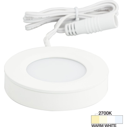  Task Surface and Recessed Mount LED Puck/Spot Light with Lead, 3/8 Inch Height x 2-3/4 Inch Diameter, 12V/3W, 2700K Warm White, White