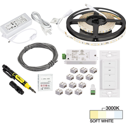 16 Foot Length Radiance illumaLED Wireless One Zone Tape Light Kit including Remote, Receiver, Power Supply, Cable, and Connectors, 12V/24W, 3000K Soft White