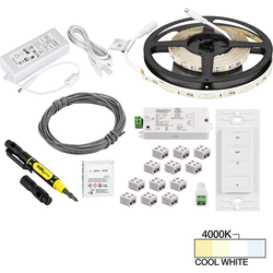 16 Foot Length Radiance illumaLED Wireless One Zone Tape Light Kit including Remote, Receiver, Power Supply, Cable, and Connectors, 12V/24W, 4000K Cool White