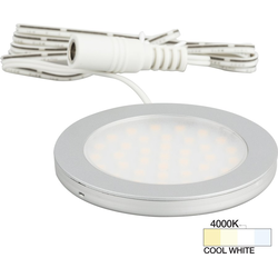  Task Surface Mount Ultra-Thin LED Puck/Spot Light with Lead, 1/4 Inch Height x 2-5/8 Inch Diameter, 12V/3W, 4000K Cool White, Satin Nickel