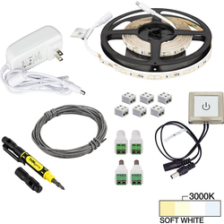 16 Foot Length Radiance illumaLED Tape Light Kit including Touch Dimmer, Power Supply, Cable, and Connectors, 12V/24W, 3000K Soft White