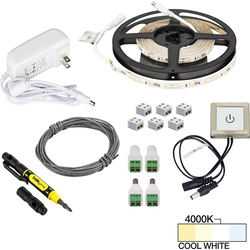  16 Foot Length Radiance illumaLED Tape Light Kit including Touch Dimmer, Power Supply, Cable, and Connectors, 12V/24W, 4000K Cool White