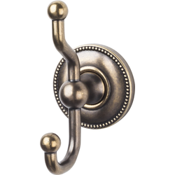 5 Inch Length Edwardian Double Robe Hook with Beaded Backplate, Bronze