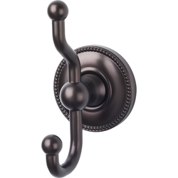 5 Inch Length Edwardian Double Robe Hook with Beaded Backplate, Bronze