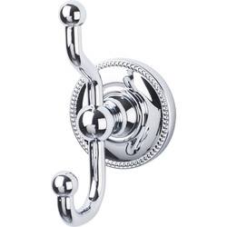 5 Inch Length Edwardian Double Robe Hook with Beaded Backplate, Chrome