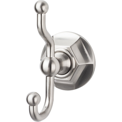 5 Inch Length Edwardian Double Robe Hook with Hex Backplate, Nickel