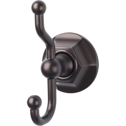5 Inch Length Edwardian Double Robe Hook with Hex Backplate, Bronze