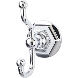 5 Inch Length Edwardian Double Robe Hook with Hex Backplate, Chrome