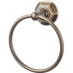 6-1/8 Inch Diameter Edwardian Towel Ring with Hex Backplate, German Bronze